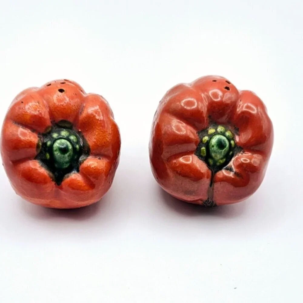Vintage Red Bell Pepper Salt and Pepper Shakers Ceramic Farmhouse Set